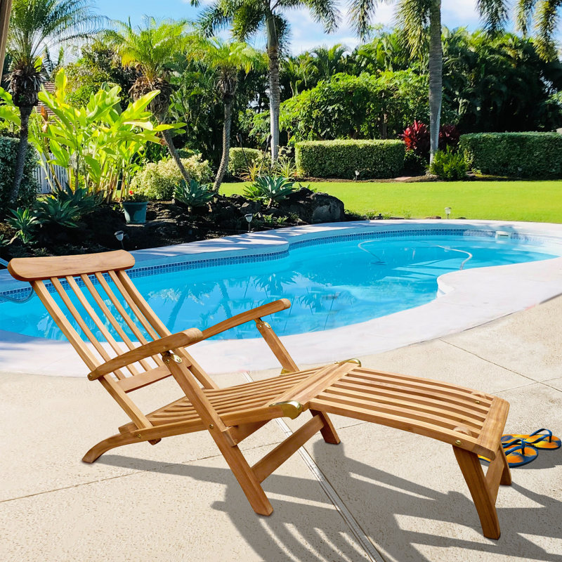 Highland Dunes Costanza Reclining Teak Chaise Lounge Reviews Wayfair